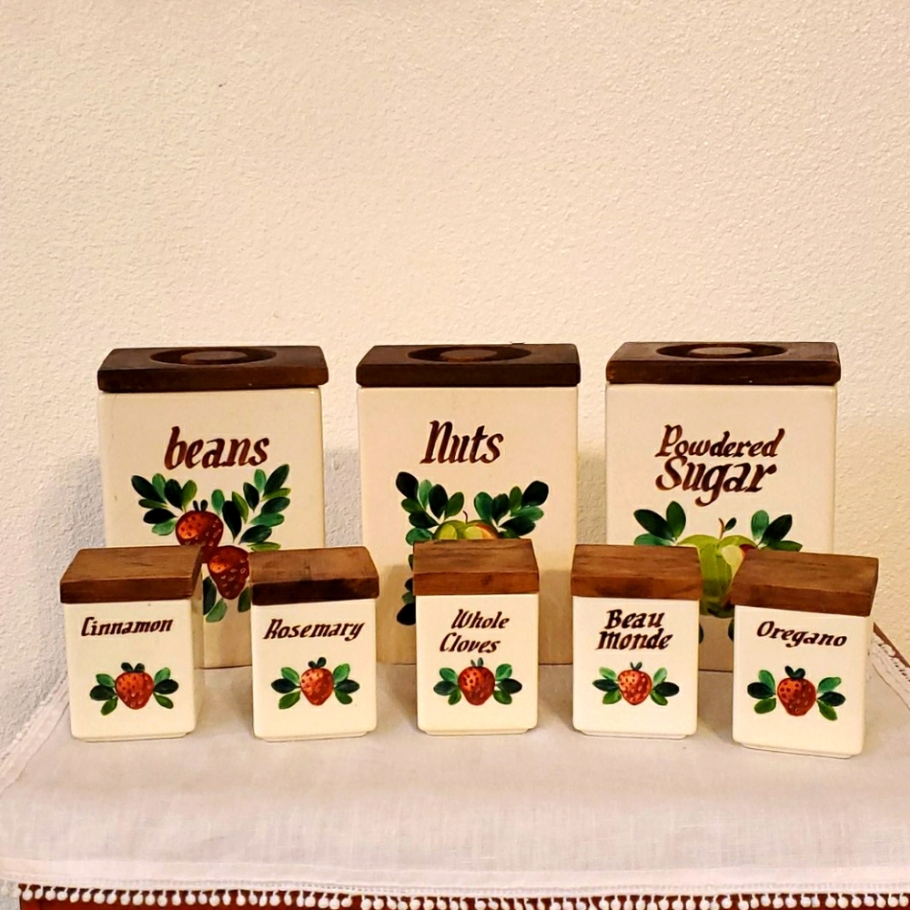 Antique canister spice set - Picture 1 of 8